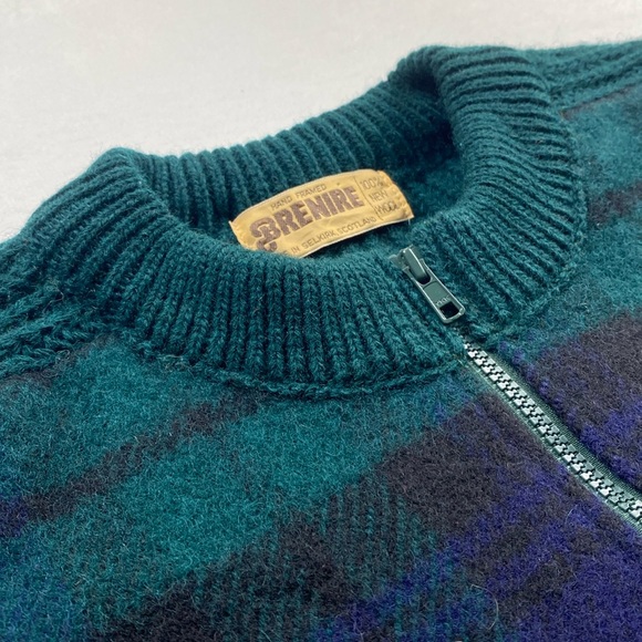 Brenire Vintage Hand Framed Pure New Wool Knit Plaid Full Zip Sweater Jacket - Picture 8 of 14